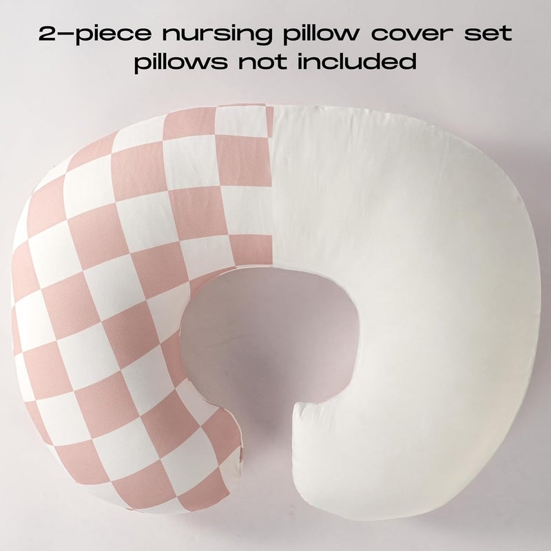 wirein 2-Pack Nursing Pillow Covers,Ultra-Soft Stretchy Breastfeeding Pillowcase for Baby Boys Girls, Fits 22.5"x18" Pillows,Removable Feeding Pillow Slipcovers for Newborn(Flower & Pink Checkered) - Image 3